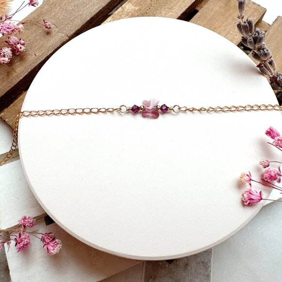 New Crystal Butterfly Gold Chain Bracelet | Handmade in British Columbia - Picture 2 of 5